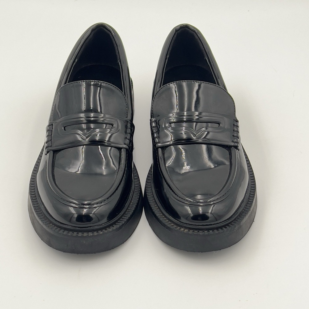 Zara High Shine‎ Platform Block Heel Penny Loafer EU 37